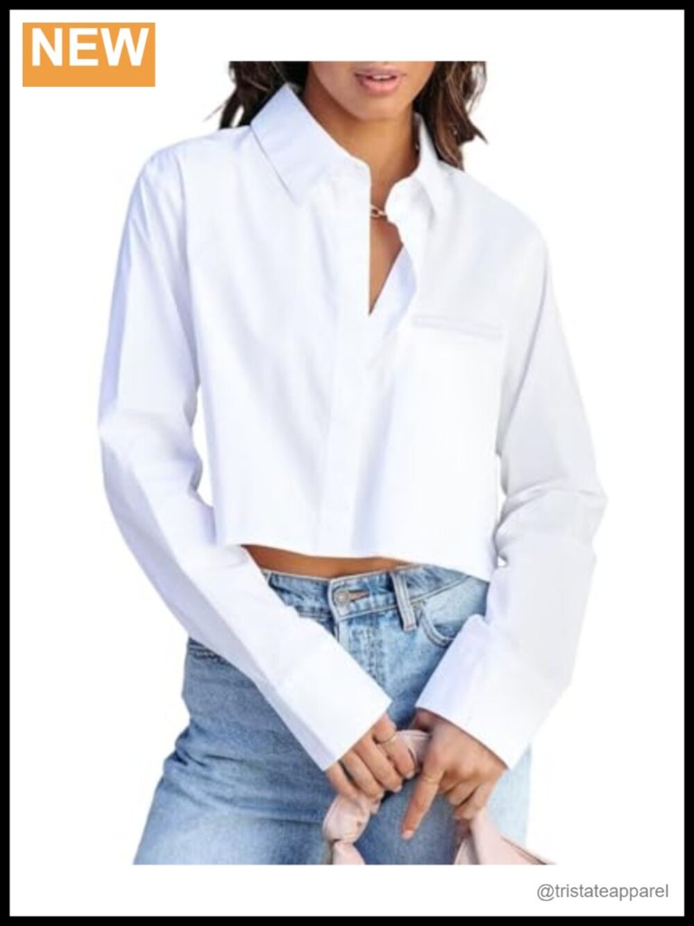 Women's Cropped Button Down Shirt Long Sleeve Cotton Blend Blouse Casual Office